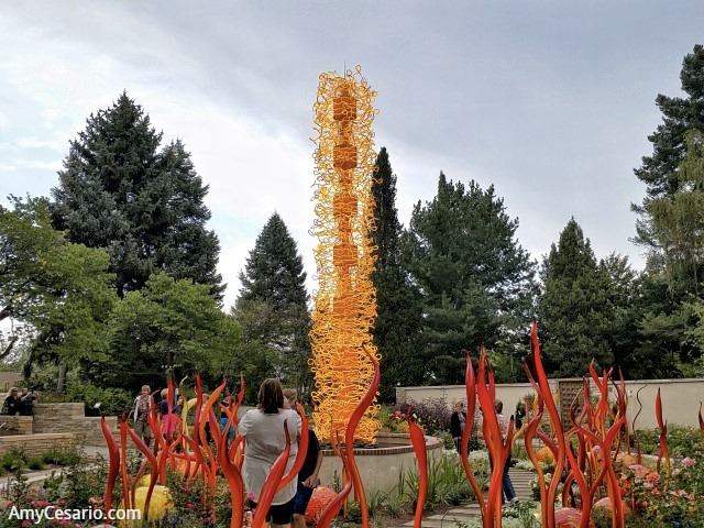 Chihuly Safron Tower and Cattails Denver Botanic Gardens