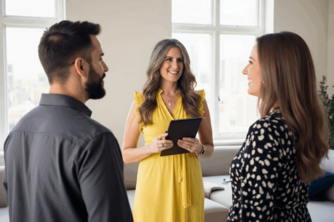 Amy Cesario talking to sellers about selling their home in the Denver Metro Area